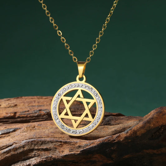 Female Hexagram Crystal Pendant Necklace Fashion Stainless Steel Star of David Charms Necklaces For Women Elegant Amulet Jewelry